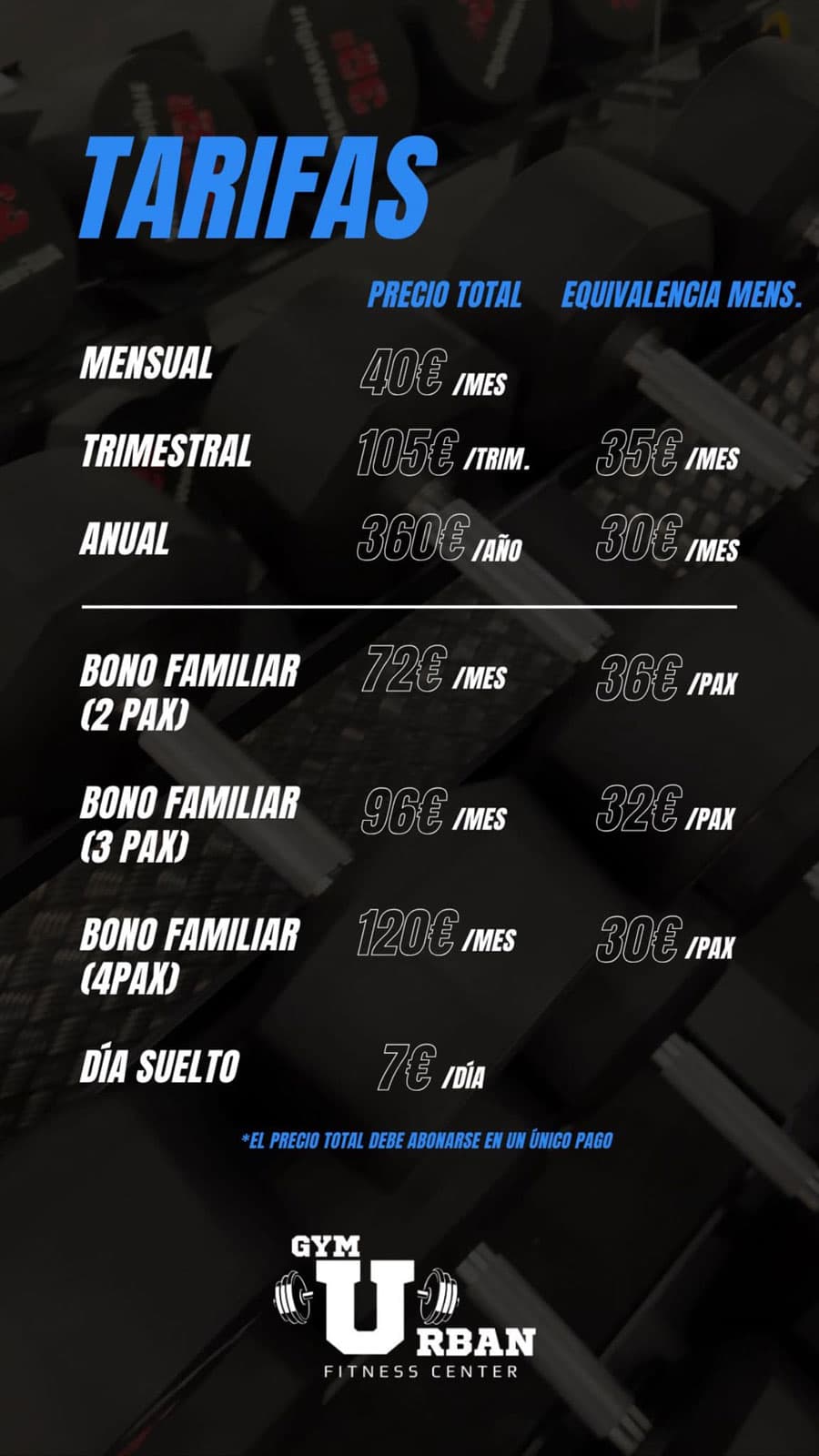 Descubre las tarifas de Urban Gym